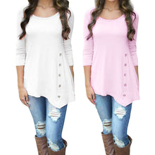 Load image into Gallery viewer, Women Long Sleeve Loose Button Trim Blouse solid color Round Neck Tunic T-Shirt